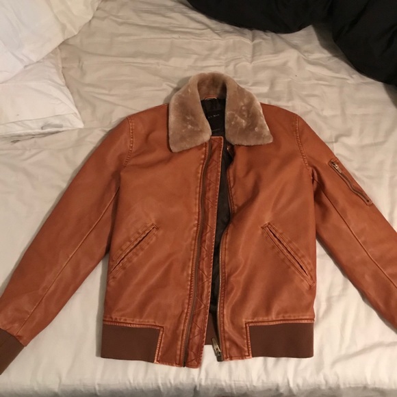 Zara Jackets & Coats | Orange Pu Leather Zara Jacket Mens Size 4 | Poshmark